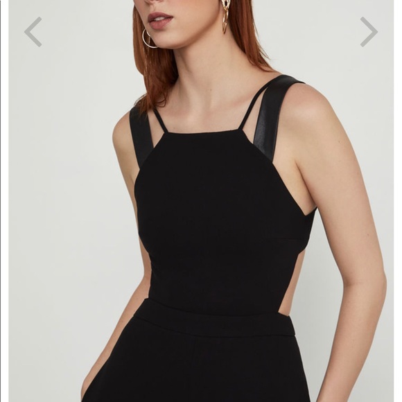 BCBG black jumpsuit pleather trimmed - Picture 7 of 7
